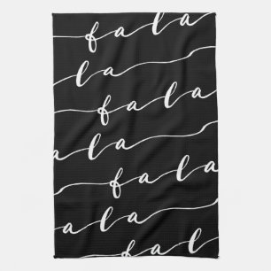 FA LA LA Black & White Calligraphy Weihnachtsliede Geschirrtuch
