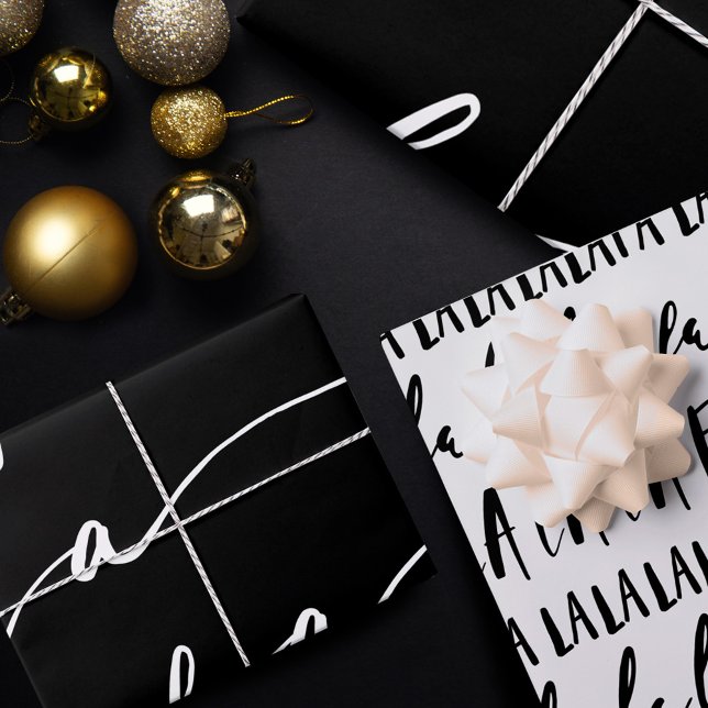 FA LA LA Black & White Chic Weihnachtslied Geschenkpapier Set (FA LA LA Black & White Chic Script Christmas Carol Wrapping Paper Sheets)