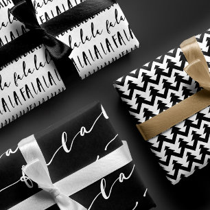 FA LA LA Black & White Typographic Christmas Carol Geschenkpapier Set