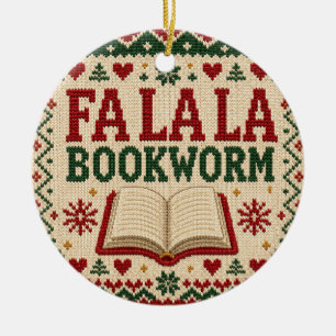 Fa la la Bücherwurm Hässlicher Weihnachtspullover Keramik Ornament