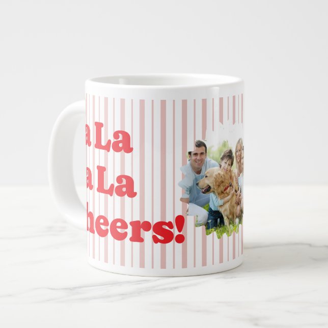 Fa La La Cheers Christmas Party Striped Jumbo-Tasse (Vorderseite Links)