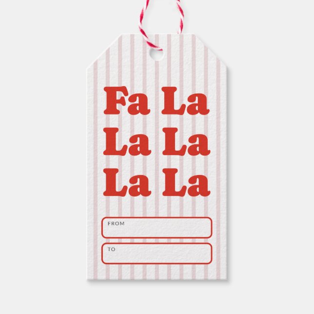 Fa La La Christmas Playful Striped Geschenkanhänger (Vorderseite)