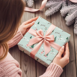 Fa La La Cute Pink Elf Ice Skating Girly Geschenkpapier