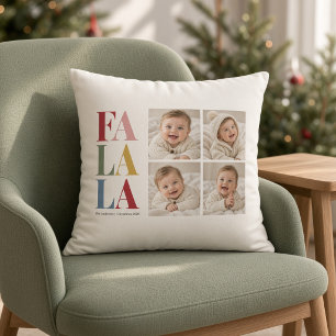 Fa La La Farbiger Weihnachts-Vier-Foto-Collage Kissen