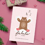 Fa La La Fun Cute Woodland Brown Bear Snow Angel  Feiertagskarte<br><div class="desc">Celebrate the magical and festive holiday season with our custom woodland animal snow angel card. The design features our typographic design "Fa La La" with a fun bear making snow angels in the snow. Customized with your monogram initial placed on the moose's shirt and your family signature and year. The...</div>