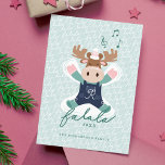 Fa La La Fun Cute Woodland Moose Snow Angel Feiertagskarte<br><div class="desc">Celebrate the magical and festive holiday season with our custom woodland animal snow angel card. The design features our typographic design "Fa La La" with a fun moose making snow angels in the snow. Customized with your monogram initial placed on the moose's shirt and your family signature and year. The...</div>