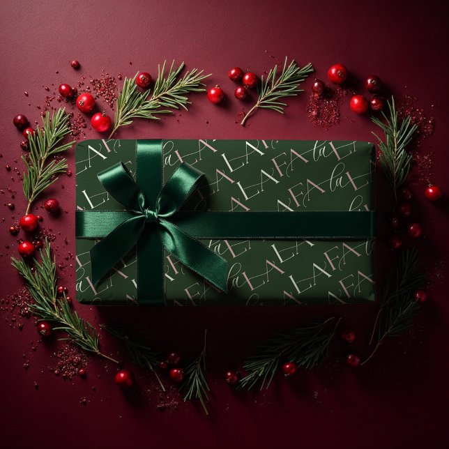 Fa La La Green & Pink Typografic Christmas Carol Geschenkpapier (Fa La La Green & Pink Typographic Christmas Carol Wrapping Paper)