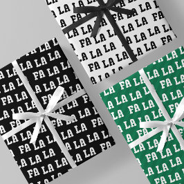 Fa La La La Black, White & Green Stylish & Fun Geschenkpapier Set