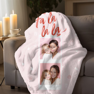 Fa La La La Blush Pink Weihnachts-Foto Fleecedecke