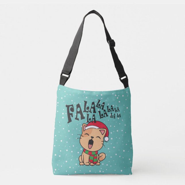 Fa La La La Christmas Cat Singing Crossbody Bag Tragetaschen Mit Langen Trägern (Vorderseite)