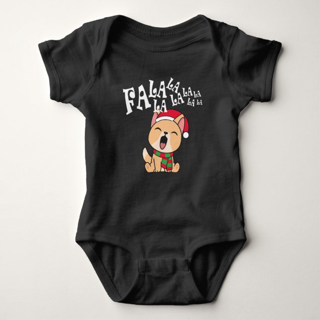 Fa La La La Christmas Dog singen Baby Bodysuit Baby Strampler (Vorderseite)