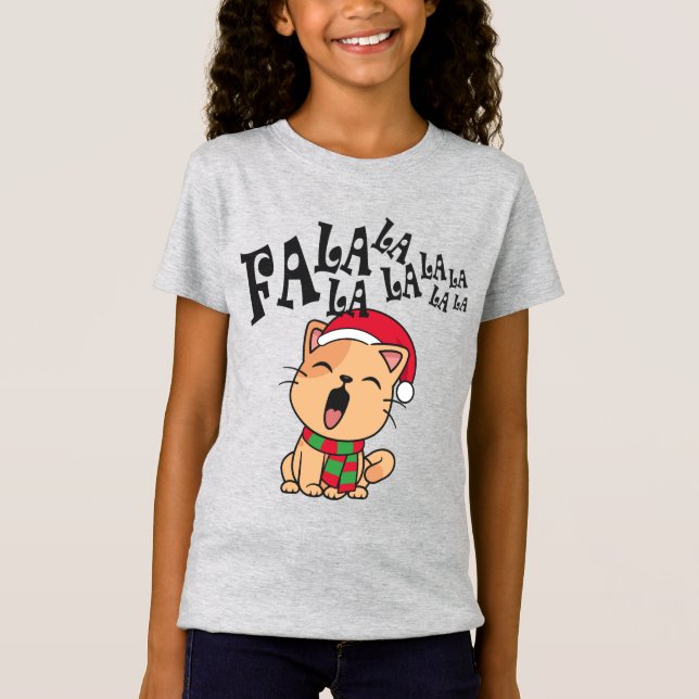 Fa La La La La La La Christmas Cat Sing Jersey Shi T-Shirt (Vorderseite)