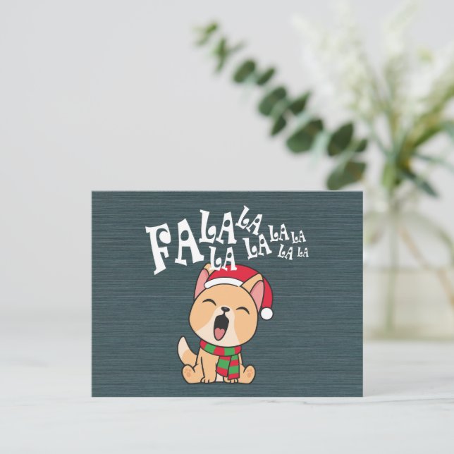 Fa La La La La La La Christmas Dog singen | Postka Postkarte (Stehend Vorderseite)
