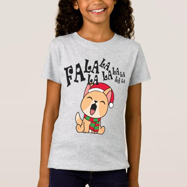 Fa La La La La La La Christmas Dog Singing Jersey  T-Shirt (Vorderseite)