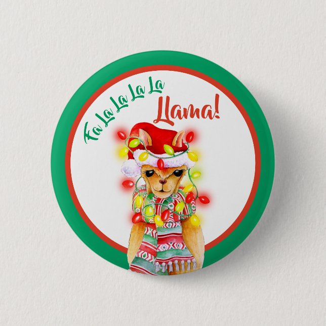 Fa la la la la llama whimosus aquarellfarbene Weih Button (Vorderseite)