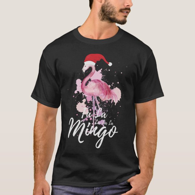 Fa La La La La Mingo Funny Christmas Flamingo Nied T-Shirt (Vorderseite)