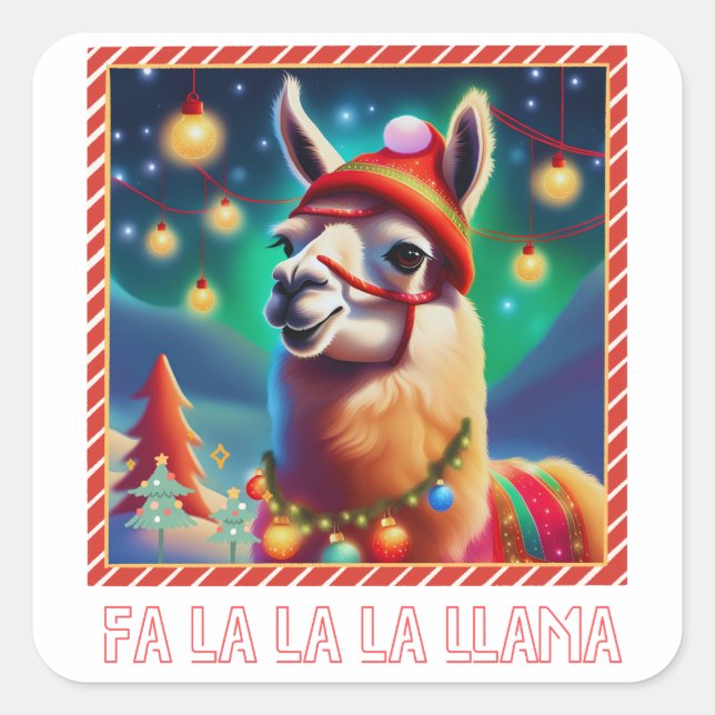 Fa La La La LLama Quadratischer Aufkleber (Vorderseite)