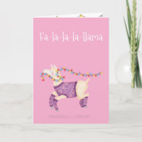Fa-la-la-la-Llama süße Weihnachtskarte (rosa)