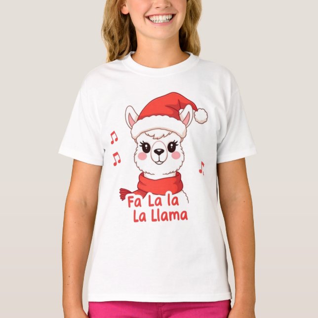 Fa La La La Llama Weiße Hirsche Weihnachten T-Shirt (Vorderseite)