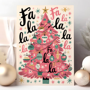 Fa La La La Pink Retro Weihnachtsbaum Feiertagskarte