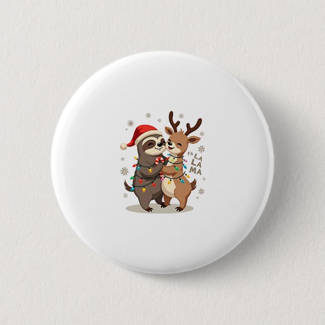 Fa La La Lama Weihnachtsbeleuchtung Faultier Reit  Button (Vorderseite)