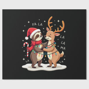Fa La La Lama Weihnachtsbeleuchtung Faultier Reit  Geschenkpapier