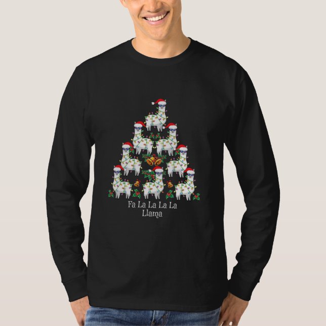 Fa La La Llama Christmas Tree Lights Funny Xmas T-Shirt (Vorderseite)