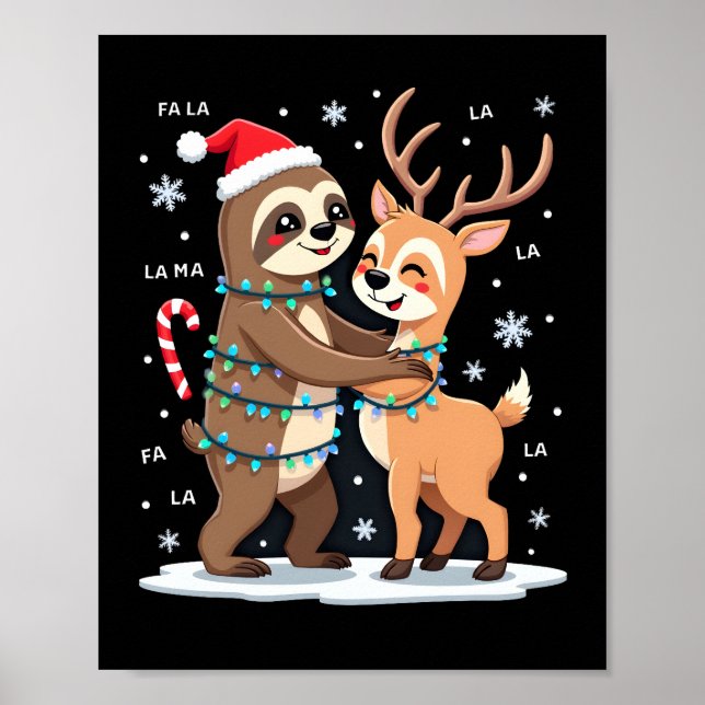 Fa La La Llama Weihnachtsbeleuchtung Faultier Reit Poster (Vorne)