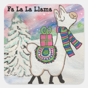 Fa La La Llama Whimsical Weihnachten Quadratischer Aufkleber