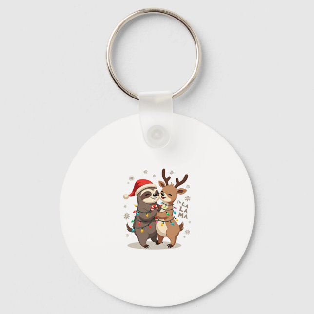 Fa La La Llama Xmas Lights Sloth Riding Llama Chri Schlüsselanhänger (Vorderseite)