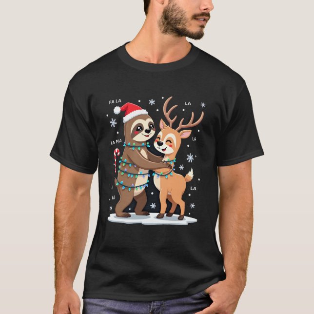 Fa La La Llama Xmas Lights Sloth Riding Llama Chri T-Shirt (Vorderseite)
