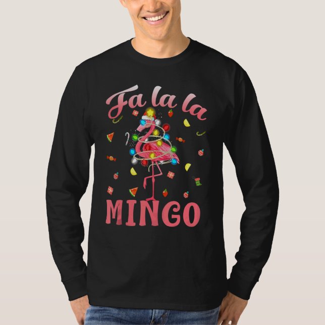 Fa La La Mingo Flamingo Christmas Tree Lights Trop T-Shirt (Vorderseite)