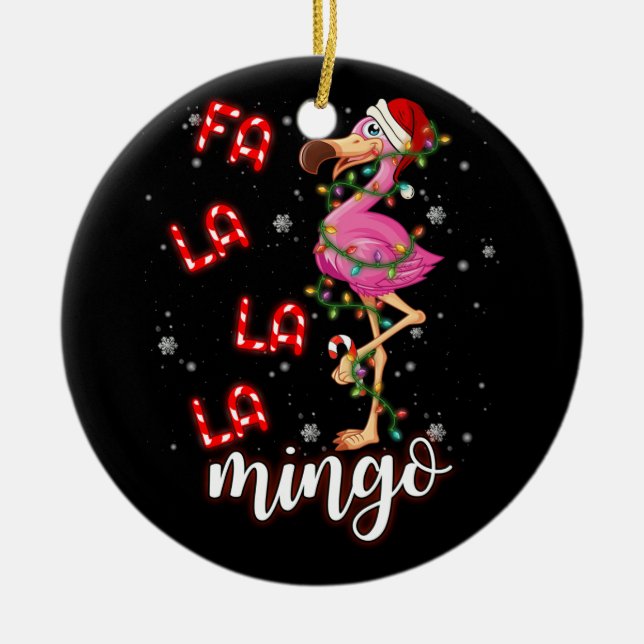 Fa La La Mingo Flamingo für Weihnachten Pajama Keramik Ornament (Vorne)