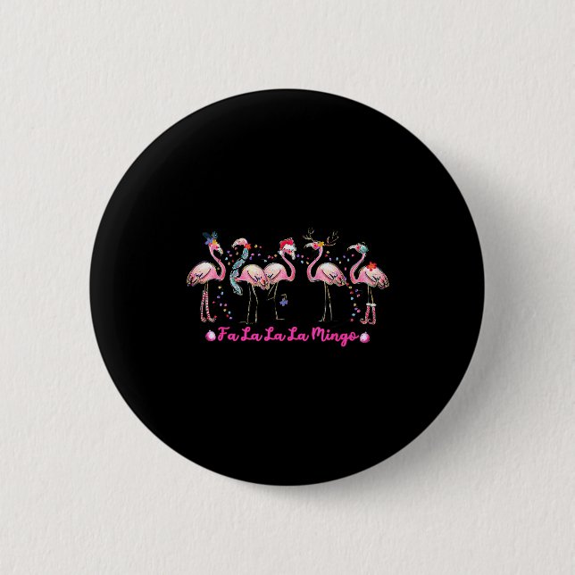 Fa La La Mingo Flamingo Weihnachtsbaumlichter Troc Button (Vorderseite)