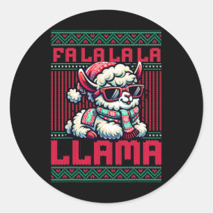 Fa La La Party Llama Funny Christmas Ugly Sweat Runder Aufkleber