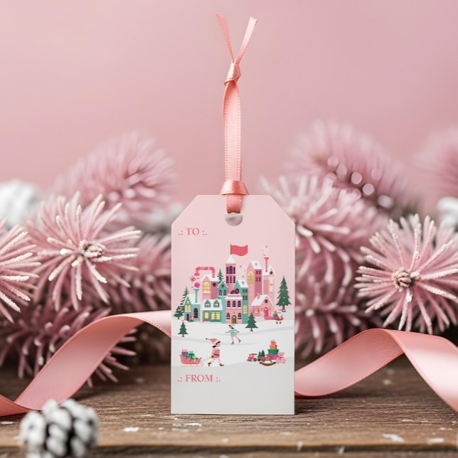Fa La La Pink Christmas Elf Toy Workshop Geschenkanhänger (Fa La La Pink Christmas Elf Toy Workshop Gift Tags)