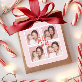 Fa La La Pink Christmas Photo Collage  Quadratischer Aufkleber