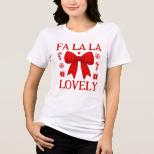 Fa La La Schöner Roter Gingham-Schleife Weihnachts Tri-Blend Shirt