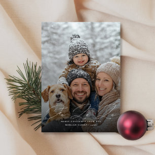 Fa La La Script Schneefamilie Weihnachtsfoto Feiertagskarte