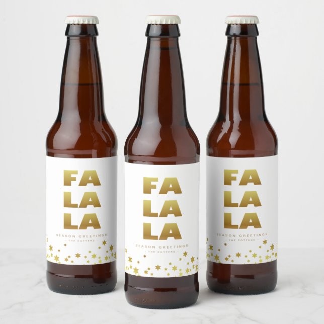 Fa La La | Spaß Weihnachten Weiß & Gold Bierflaschenetikett (Flaschen)