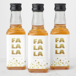 Fa La La | Spaß Weihnachten White & Gold Mini Alkoholflaschenetikett