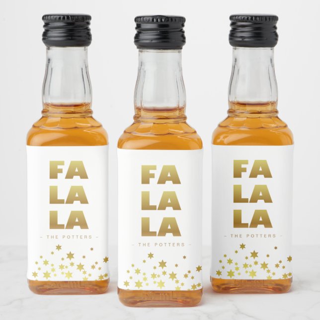 Fa La La | Spaß Weihnachten White & Gold Mini Alkoholflaschenetikett (Flaschen)
