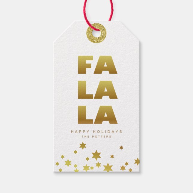Fa La La | Spaß Weihnachten White & Gold Mini Geschenkanhänger (Vorderseite)