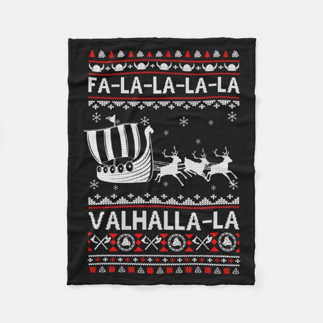 Fa La La Valhalla Viking Ship Christmas Xmas Ugly  Fleecedecke (Vorderseite)