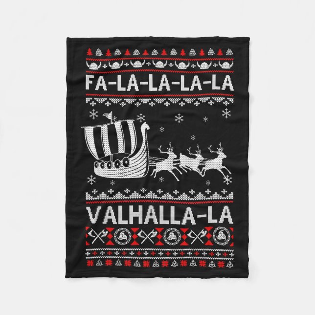 Fa La La Valhalla Viking Ship Christmas Xmas Ugly  Fleecedecke (Vorderseite)