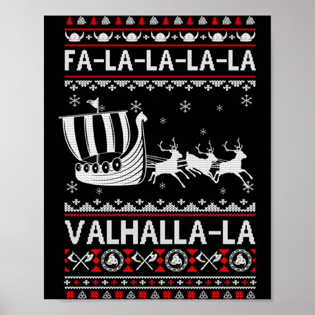 Fa La La Valhalla Viking Ship Christmas Xmas Ugly  Poster (Vorne)