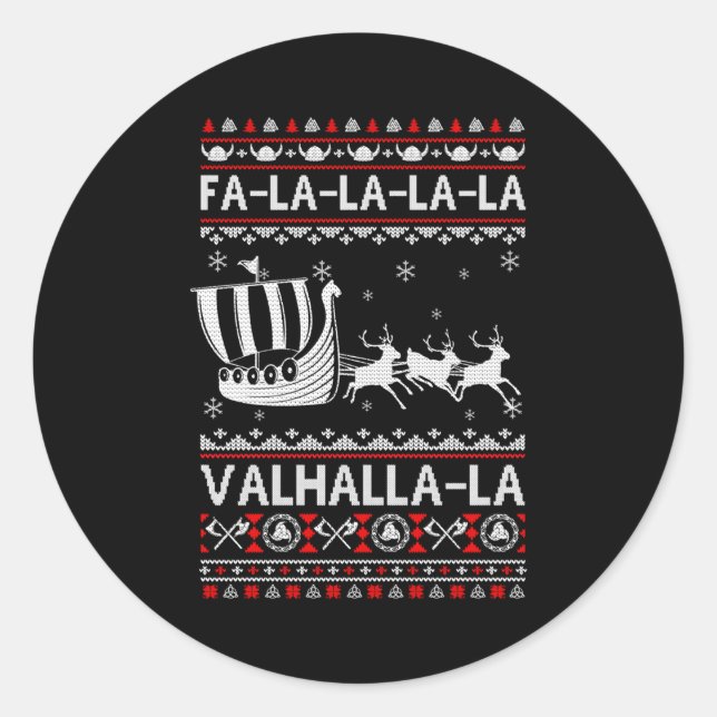 Fa La La Valhalla Viking Ship Christmas Xmas Ugly  Runder Aufkleber (Vorderseite)