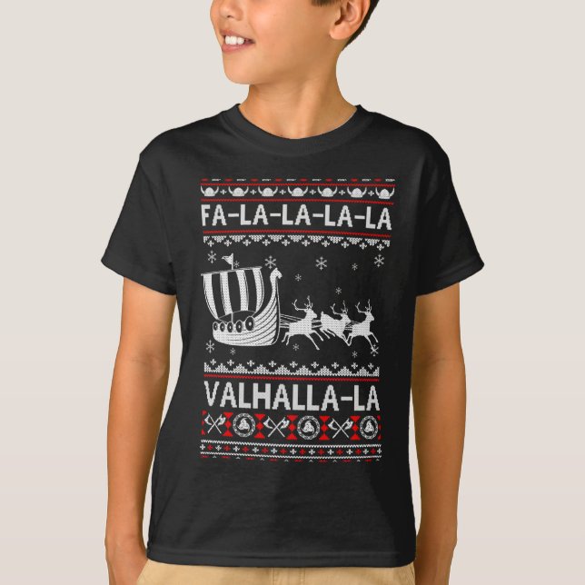 Fa La La Valhalla Viking Ship Christmas Xmas Ugly  T-Shirt (Vorderseite)