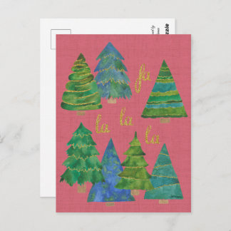 Fa La La Watercolor Christmas Card Golden Accents Postkarte