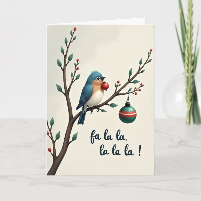 Fa La La Weihnachtsvogelkarte Karte (Vorderseite)